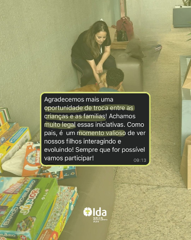 Mensagem de família sobre atividade para crianças sem telas no IDA no Quintal