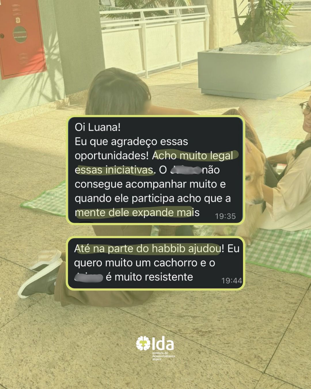 Depoimento sobre criança participando de atividade sem tela em São Paulo