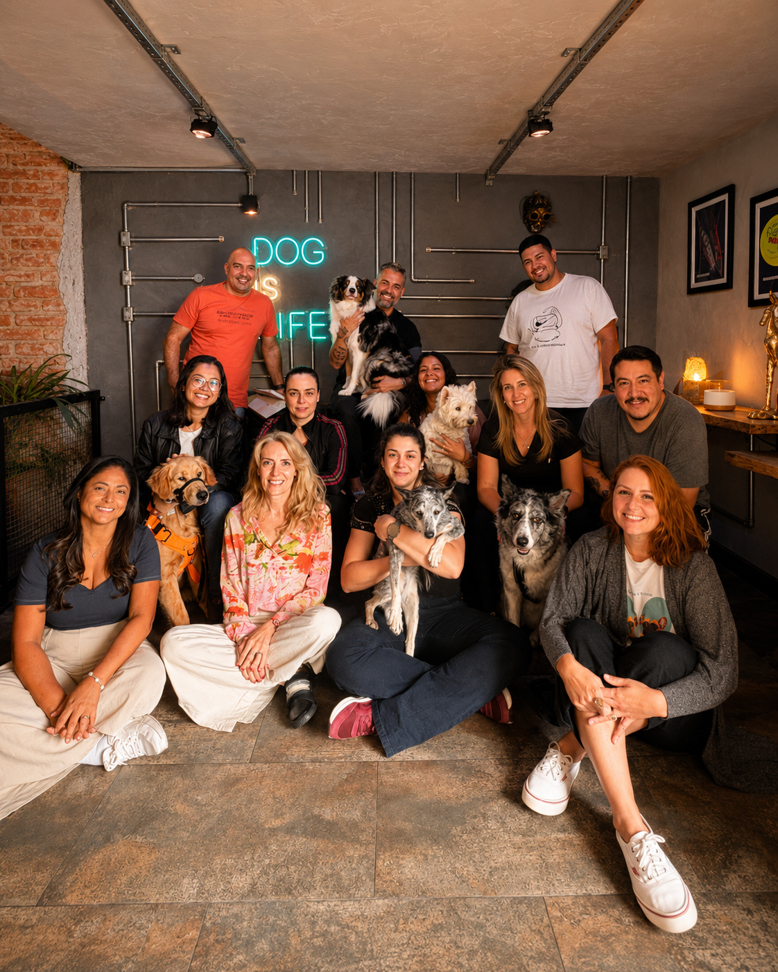 Equipe em treinamento de cães de suporte